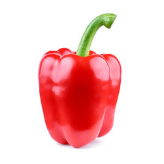 One sweet bell pepper closeup isolated on a white background. Red pepper healthy fruit with clipping path