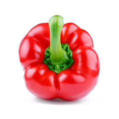 One sweet bell pepper closeup isolated on a white background. Red pepper healthy fruit with clipping path