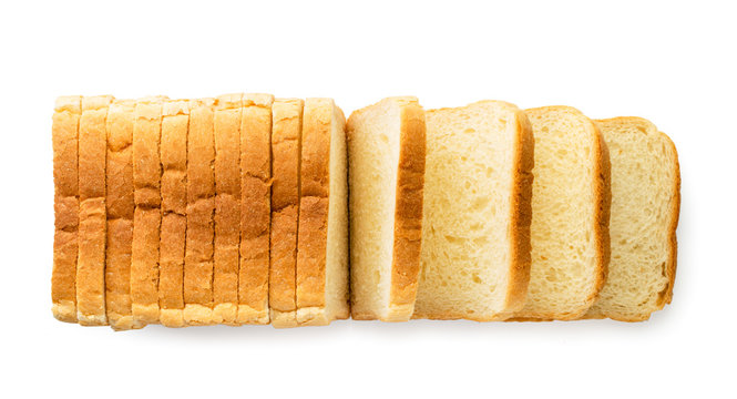 Toast bread sliced loaf on a white background. The view of top.