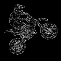Motocross drivers silhouette sketch on white background
