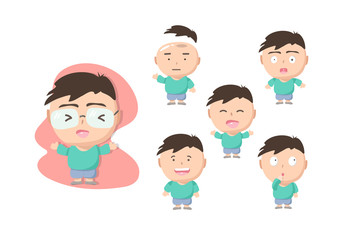 Children, boy, people character, sticker mascot, cute cartoon collection set vector
