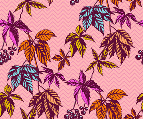 Hand drawn vine grapes decorative background. Ethnic seamless pattern ornament. Vector pattern