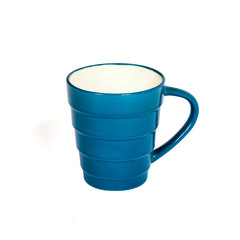 Blue mug isolated on white background with clipping path