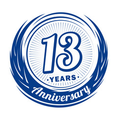Thirteen years anniversary celebration logotype. 13th anniversary logo. Vector and illustration.