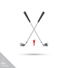 Golf clubs, ball and tee smooth vector icon. Sports equipment symbol.