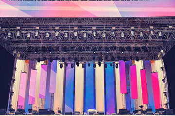 Street concert stage with equipment and color stripes