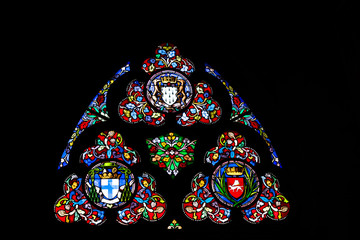 interior view of the cathedral in Vannes stained glass window detail
