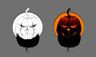Single Round Halloween Pumpkin in color and outline mode