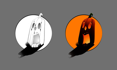 Single Long Halloween Pumpkin in color and outline mode