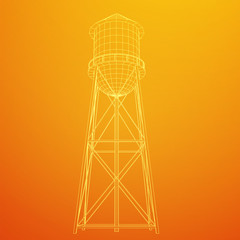 Water tower. Industrial construction with water tank. Wireframe low poly mesh vector illustration.