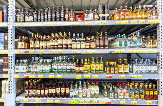 Showcase Alcoholic Beverages At The Chain Hypermarket