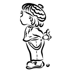 A child hides a broken machine behind his back