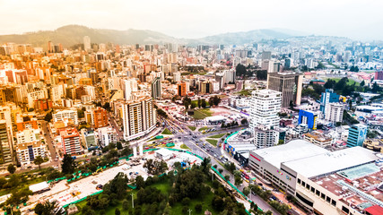 Fototapeta premium Aerial Shot of north of Quito Ecuador, cloudy day