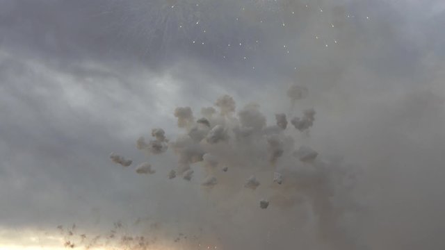 Mascleta Daytime fireworks for Fallas Holiday in Valencia Spain. View of the sky and smoke with high quality sound