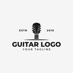 Vintage Retro Acoustic Guitar Shop, Music Concert Logo Design