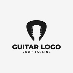 Simple Acoustic Guitar and Pick, Music Shop, Concert Logo Design