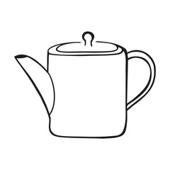 Black and white simple vector illustration of a tea pot
