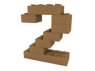 Number 2 concept built from toy wood bricks