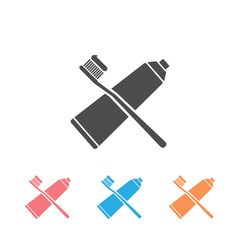 Vector icon set toothbrush and toothpaste. Black silhouette