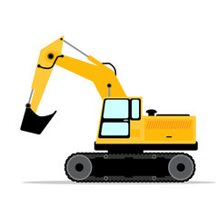 Yellow crawler excavator. Side view. Isolated vector illustration.