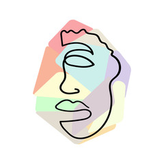 Abstract male face drawn by one line. Sketch of portrait of a man on geometric background. Modern vector illustration.