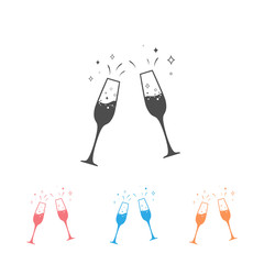 Champagne glass icon set. Vector illustration flat style