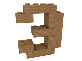 Number 3 concept built from toy wood bricks