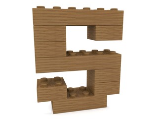 Number 5 concept built from toy wood bricks