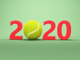 New Year 2020 Creative Design Concept with Tennis Ball - 3D Rendered Image	