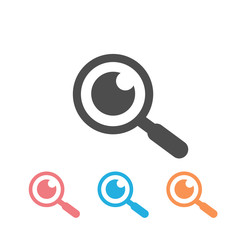 Magnifying glass with eye vector icon set, isolated white
