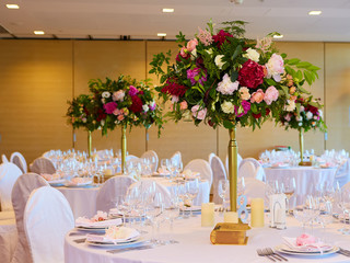 Table set for wedding or another catered event dinner.