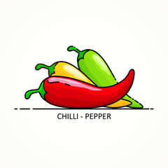 Chilli Pepper vector with variation of color, green, yellow and red.