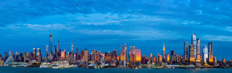 Manhattan Skyline Panoramic View at Sunset, New York City