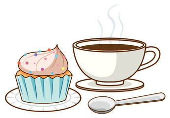 Cup of coffee and cupcake