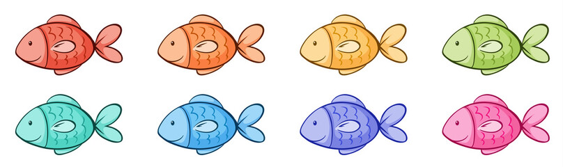 Isolated set of cute fish