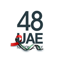 48 UAE National day banner with UAE flag isolated on white background. Spirit of the union United Arab Emirates, Flat design Logo Anniversary Celebration Abu Dhabi. 2 december 48 National day Card