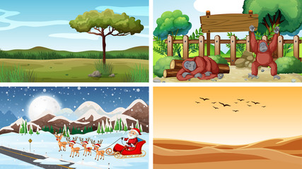 Fototapeta na wymiar Four scenes with animals and nature