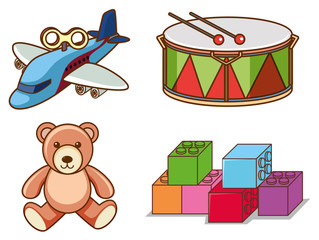 Isolated set of many toys
