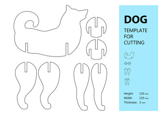 Template for laser cutting, wood carving, paper cut. Silhouette of Dog. Vector illustration