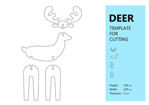 Template for laser cutting, wood carving, paper cut. Silhouette of Deer. Vector illustration