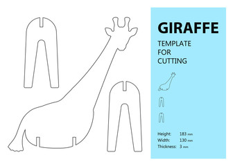 Template for laser cutting, wood carving, paper cut. Silhouette of giraffe. Vector illustration - obrazy, fototapety, plakaty