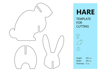 Template for laser cutting, wood carving, paper cut. Silhouette of hare. Vector illustration - obrazy, fototapety, plakaty