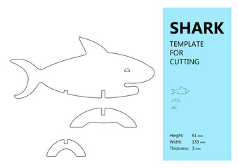 Template for laser cutting, wood carving, paper cut. Silhouette of shark. Vector illustration