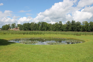 landscape with lake and blue sky