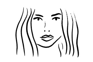 Black and white portrait of beautiful woman line art hand drawn vector background