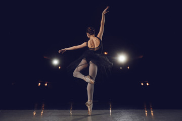 Obraz premium Woman ballet dancer on black background.