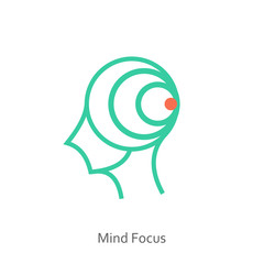 Mind focus icon concept with red point in the drawing of human brain isolated on white background, vector and illustration