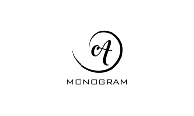 Monogram. Typographic logo with capital letter F. Icon lettering style with decorative swirl in black isolated on light background.