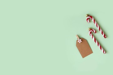 Christmas collection, decorations and new Year decorative ornaments on green background.