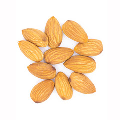Almonds isolated on white background. A bunch of dried nuts